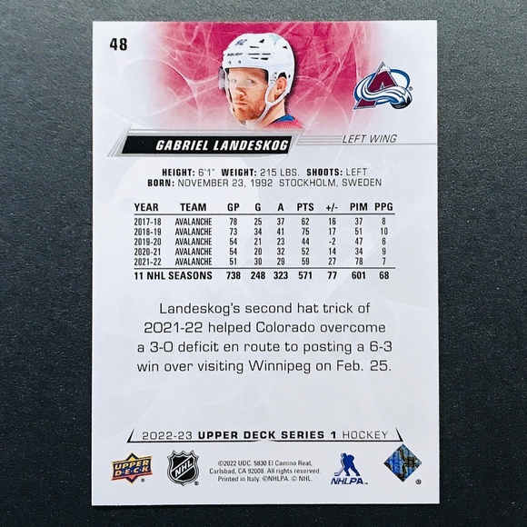 Gabriel Landeskog - 2022-23 Upper Deck #48 - Picture 2 of 2